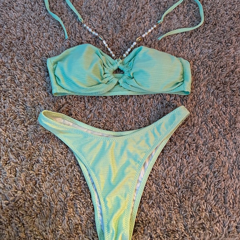 Shein light green cheeky swim suit; top and bottom